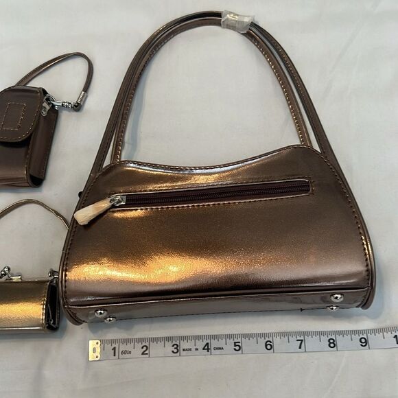 NWT Elegant Metallic Brown Womens Handbag Set perfect for all your essentials - Picture 5 of 14